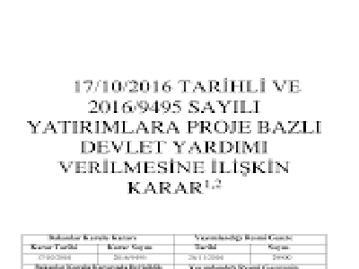 YATIRIMLARA PROJE BAZLI DEVLET YARDIMI VERİLMESİNE İLİŞKİN KARAR